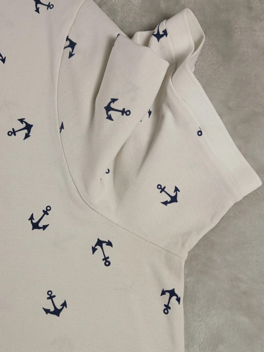 Polo Ralph Lauren All Over Print Polo Shirt XL Men's Stretch Mesh Anchors White
